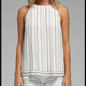 The JOIE ZELPHA SILK TOP in PORCELAIN / SILVER